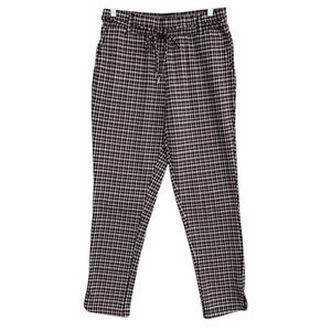 Tribal Houndstooth Brown Black Pants Women Small Petite Elastic Waist Drawstring